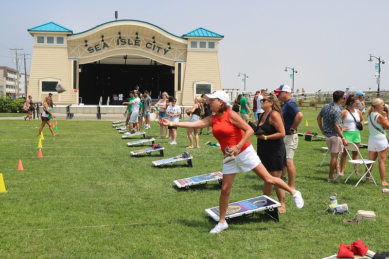 Baggo players fill Excursion Park in Sea Isle City for the fundraising tournament.