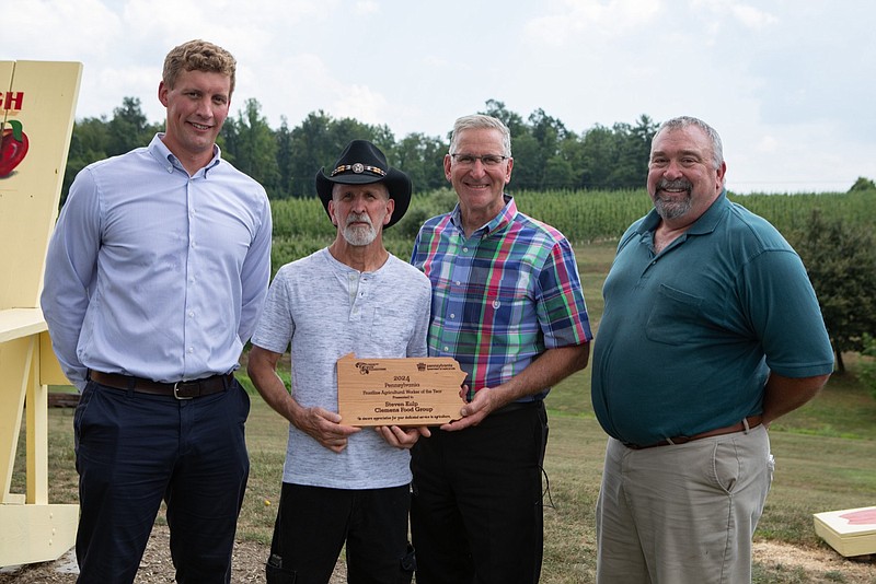 L-R: Brett Moyer, Clemens Food Group General Manager, Stephen Kulp, Pennsylvania Agriculture Secretary Russell Redding, and Mark Musselman, Clemens Food Group Harvest Superintendent.