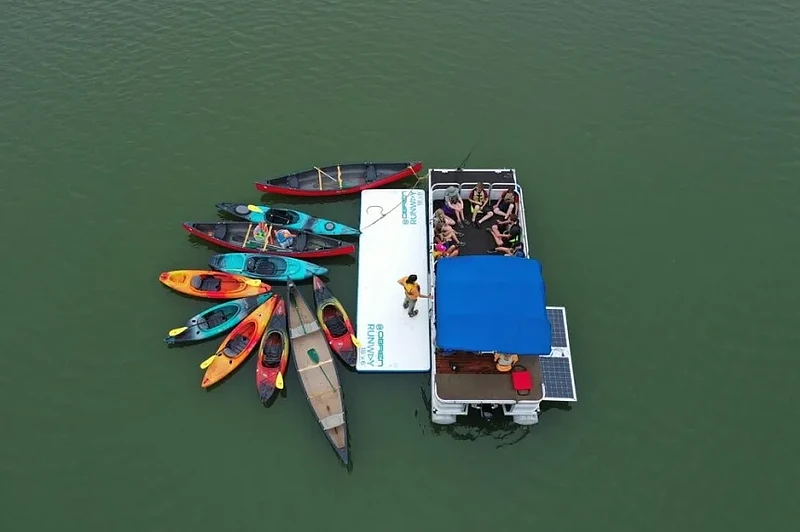 The Perkiomen Watershed Conservancy’s ‘Floating Classroom” allows students to conduct experiments while floating on Green Lane reservoir.