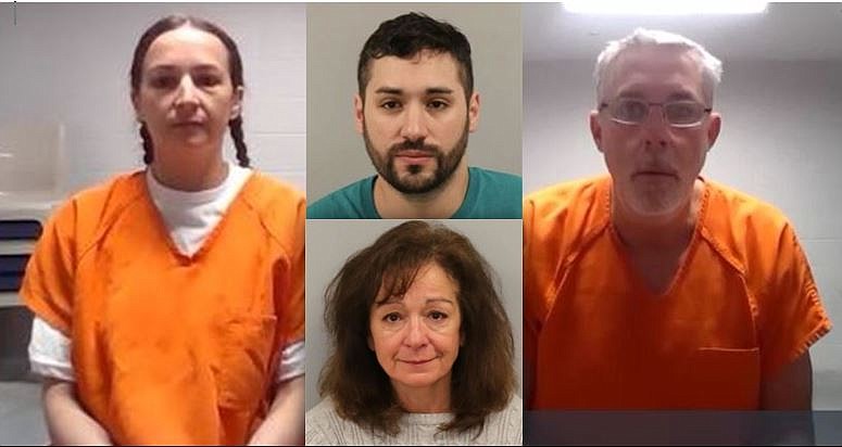 John Linnington, center, is accused of having his family try to get the victim to recant. From left: His sister, Christa Linnington; mother, Marie Linnington, and uncle James Linnington.