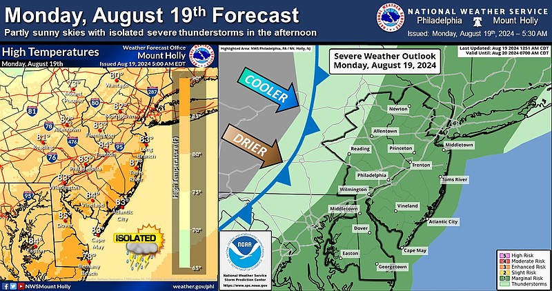 National Weather Service graphic shows areas of severe weather.