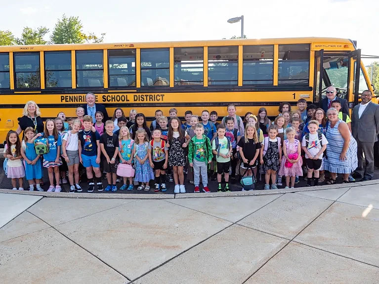 Members of administration boarded a Diebler Elementary school bus on the first day of school early Monday morning and greeted students and their parents throughout East Rockhill Township.