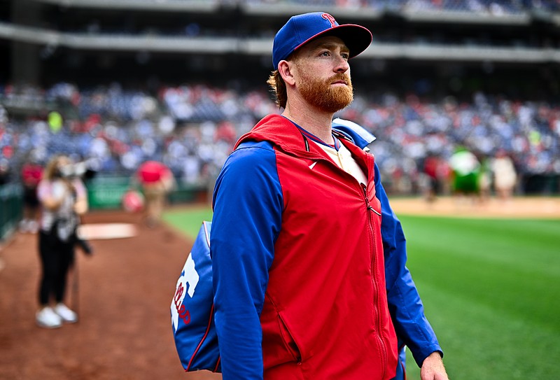 Jun 5, 2024; Philadelphia, Pennsylvania, USA; Philadelphia Phillies relief pitcher Spencer Turnbull (22) looks on before the game against the Milwaukee Brewers at Citizens Bank Park. Mandatory Credit: Kyle Ross-USA TODAY Sports