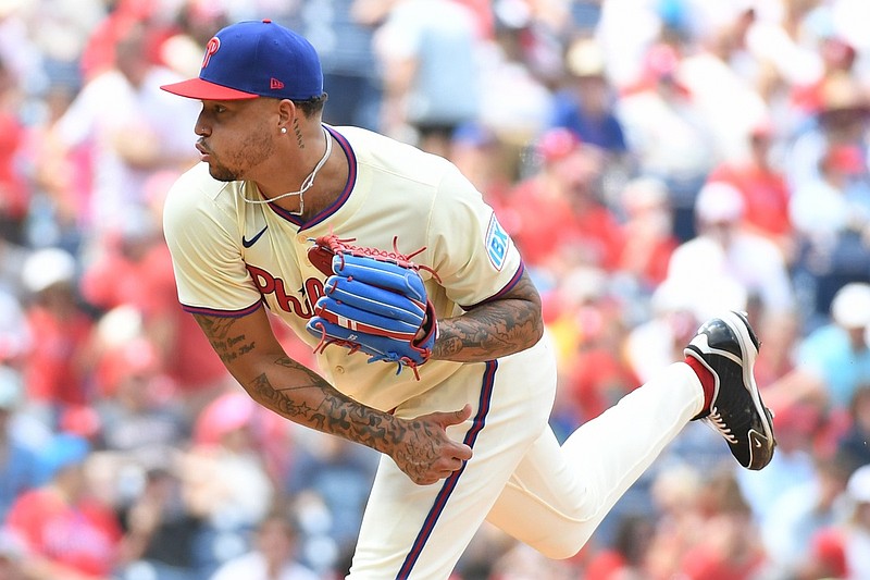 Aug 18, 2024; Philadelphia, Pennsylvania, USA; Philadelphia Phillies pitcher Taijuan Walker (99) throws a pitch during the first inning against the Washington Nationals at Citizens Bank Park. Mandatory Credit: Eric Hartline-USA TODAY Sports