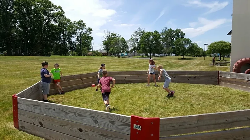 Submitted photo North Penn YMCA campers play ball outdoors on their first day of summer camp on June 15, 2020.