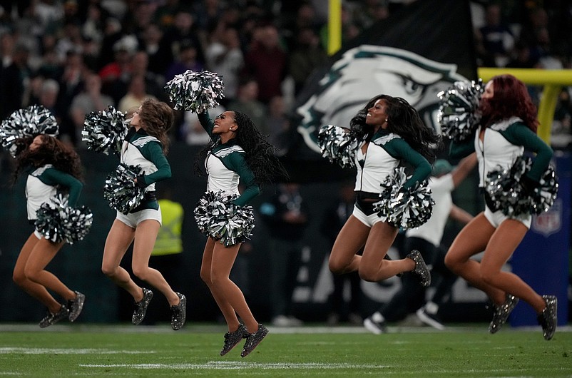 Sep 6, 2024; Sao Paulo, BRA; Philadelphia Eagles cheerleaders during the first half against the Green Bay Packers at Neo Quimica Arena. Mandatory Credit: Kirby Lee-Imagn Images