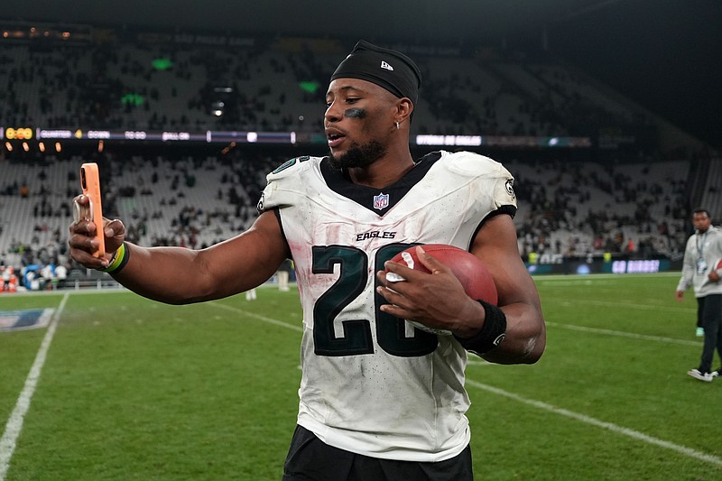 Sep 6, 2024; Sao Paulo, Brazil; Philadelphia Eagles running back Saquon Barkley (26) leaves the field after the 2024 NFL Sao Paolo Game against the Green Bay Packers at Neo Quimica Arena. Mandatory Credit: Kirby Lee-Imagn Images