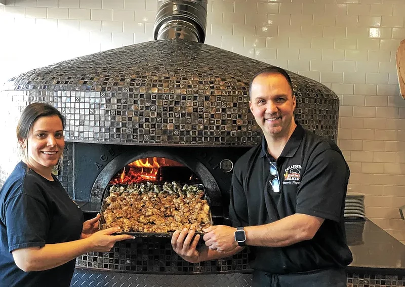 Patrizia Carcarey, left, and husband Steve Carcarey at their Collegeville Italian Bakery Pizzeria.