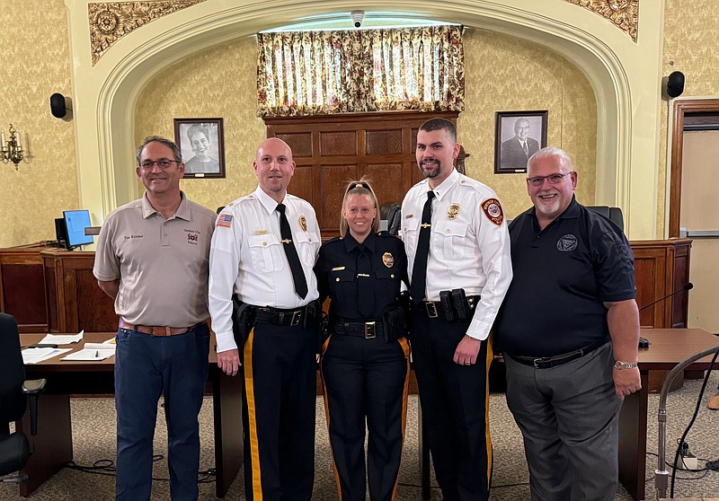 From left, Ventnor Mayor Tim Kriebel, Police Chief Joe Fussner, Sgt. Lindsey O'Connell, Lt. Mark Suprun and Chaplain Lou Strugala.