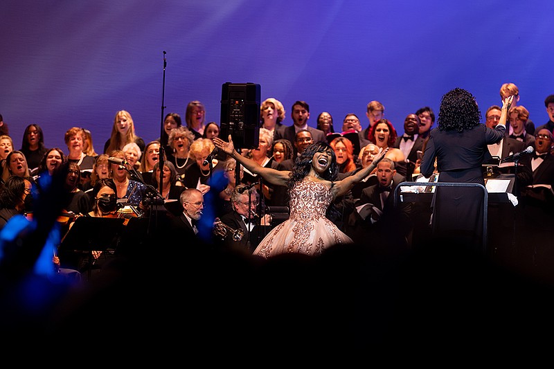 Stockton Professor of Music Beverly Vaughn, right, leads the choir during a performance of Handel's ‘Messiah’ in 2022.