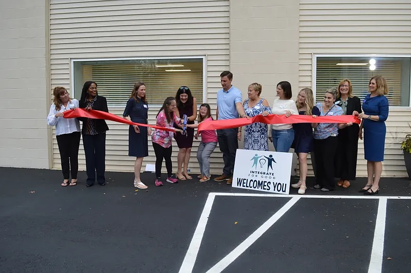 Integrate for Good Founder and Executive Director Bev Weinberg cuts the ribbon on the Integrate for Good Community Hub on Sept. 18, 2024 at the new space in Worcester Township.