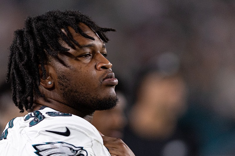 Aug 17, 2023; Philadelphia, Pennsylvania, USA; Philadelphia Eagles defensive tackle Jalen Carter (98) looks on in a game against the Cleveland Browns at Lincoln Financial Field. Mandatory Credit: Bill Streicher-USA TODAY Sports