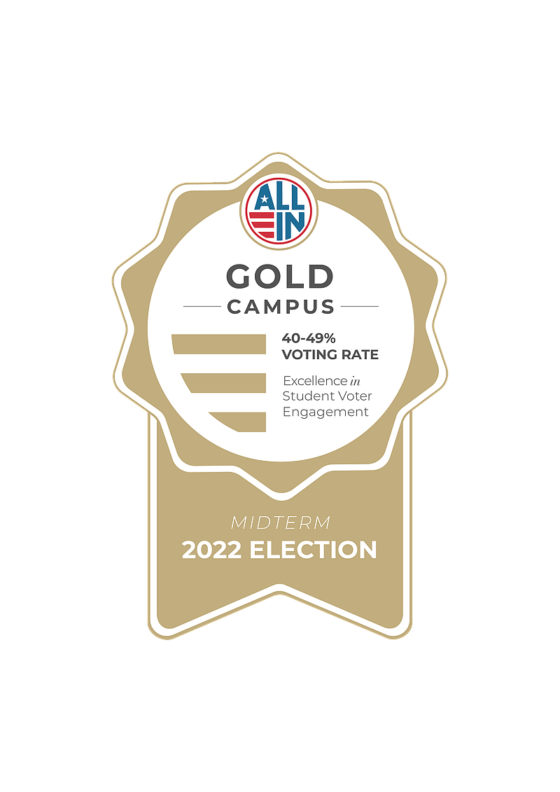 Montgomery County Community College earned ALL IN's Gold Seal based on its campus voting rate of 40-49% and the Highly Established Action Plan for the 2024 election cycle. Credit: MCCC.