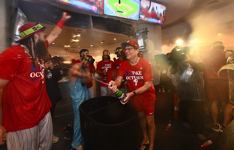 Sep 26, 2023; Philadelphia, Pennsylvania, USA; Philadelphia Phillies owner John Middleton celebrates after the game against the Pittsburgh Pirates at Citizens Bank Park. Mandatory Credit: Kyle Ross-USA TODAY Sports