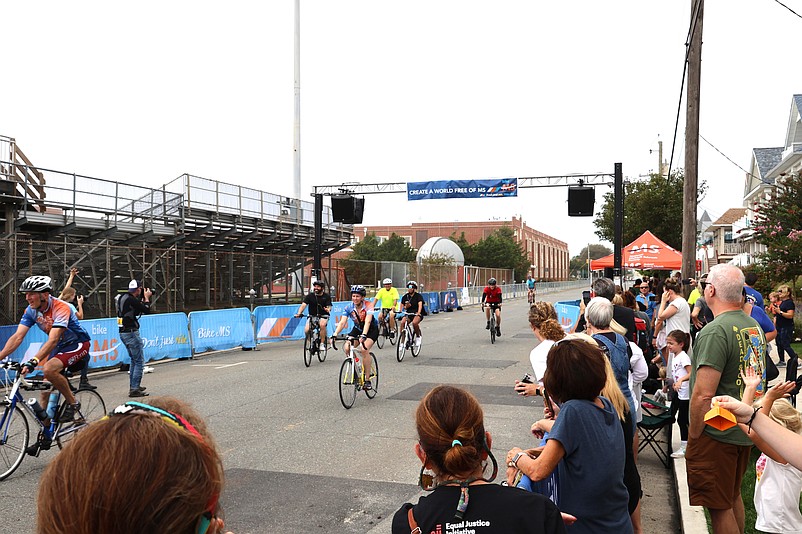 Bikers cross the finish line at Fifth Street in Ocean City. (Photos by Max Kelly)