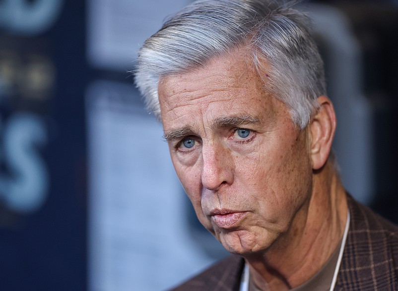 Nov 1, 2022; Philadelphia, PA, USA; Philadelphia Phillies president of baseball operations Dave Dombrowski talks with the media before game three of the 2022 World Series against the Houston Astros at Citizens Bank Park. Mandatory Credit: Bill Streicher-USA TODAY Sports