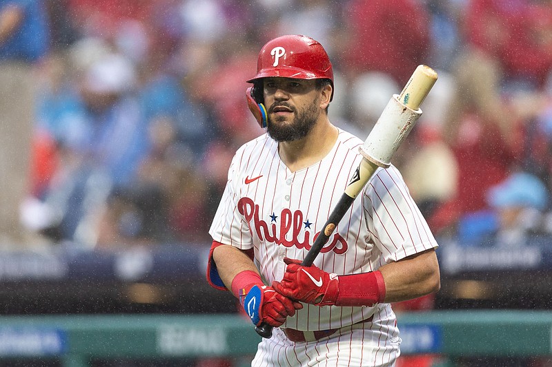 May 15, 2024; Philadelphia, Pennsylvania, USA; Philadelphia Phillies designated hitter Kyle Schwarber (12) prepares to bat against the New York Mets at Citizens Bank Park. Mandatory Credit: Bill Streicher-USA TODAY Sports