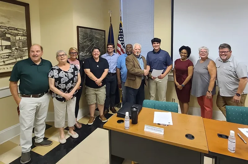 North Wales borough recognized junior councilperson Braeden Bussman, fourth from right, during their Aug. 27, 2024 meeting, then reappointed Bussman for a term running through summer 2025 in Sept.. From left to right are council members Mark Tarlecki, Sally Neiderhisr, Sarah Whelan, Brittany Kohler, Alex Groce, Sherwin Collins, Sal Amato, Bussman, councilwomen Anji Fazio and Wendy McClure, and Mayor Neil McDevitt.