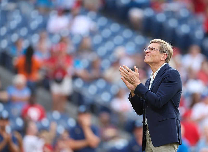 Aug 16, 2024; Philadelphia, Pennsylvania, USA; Philadelphia Phillies owner John Middleton before a game against the Washington Nationals at Citizens Bank Park. Mandatory Credit: Bill Streicher-USA TODAY Sports