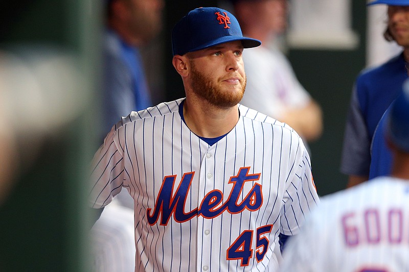 Jun 13, 2017; New York City, NY, USA; New York Mets starting pitcher Zack Wheeler (45) reacts after leaving the game against the Chicago Cubs during the second inning at Citi Field. Mandatory Credit: Brad Penner-USA TODAY Sports