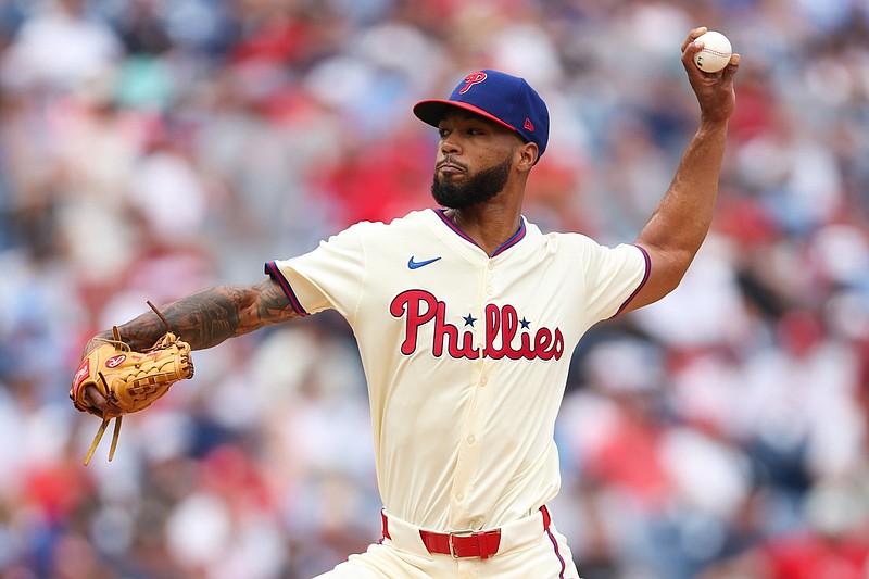 Jul 31, 2024; Philadelphia, Pennsylvania, USA;  Philadelphia Phillies pitcher Cristopher Sanchez (61) throws a pitch during the first inning against the New York Yankees at Citizens Bank Park. Mandatory Credit: Bill Streicher-USA TODAY Sports