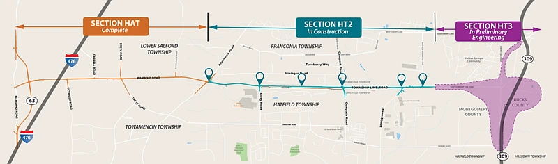 A map of the Route 309 Connector project. (Courtesy of the Pennsylvania Department of Transportation)