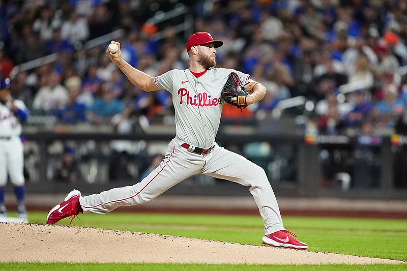 Sep 22, 2024; New York City, New York, USA;  Philadelphia Phillies pitcher Zack Wheeler (45) delivers a pitch against the New York Mets during the first inning at Citi Field. Mandatory Credit: Gregory Fisher-Imagn Images