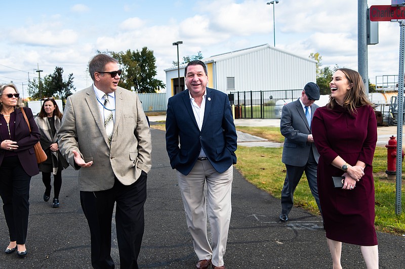 Matthew Hatrak (left), Executive Director of the Public Safety Training Center, shows State Representatives Craig Staats (R-145) and Shelby Labs (R-143) the Lower Bucks PSTC facility in Croydon. Bucks County Community College trains firefighters and first responders in all 67 Pennsylvania counties, across the country, and around the globe. (Photo credit: Eric Parker, BCCC)