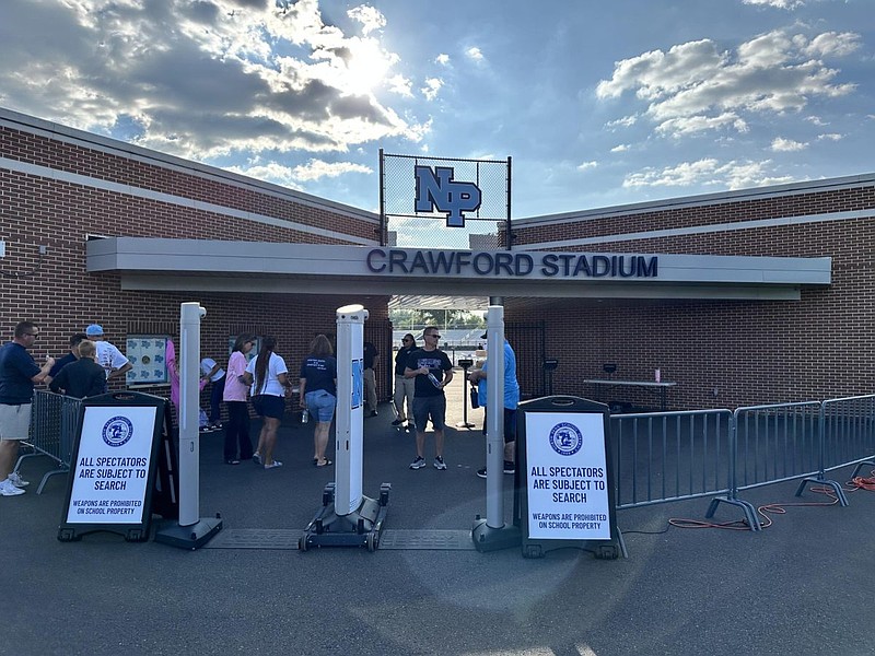 North Penn High School’s Evolv Weapons Detection System is set up outside of Crawford Stadium before a recent sporting event. (Credit: Kyle Bonner)