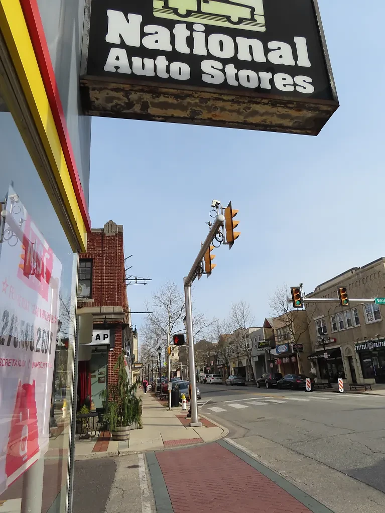 A sign with leasing information is seen in the window of the former National Auto building at Main and Wood streets in Lansdale in March 2022.