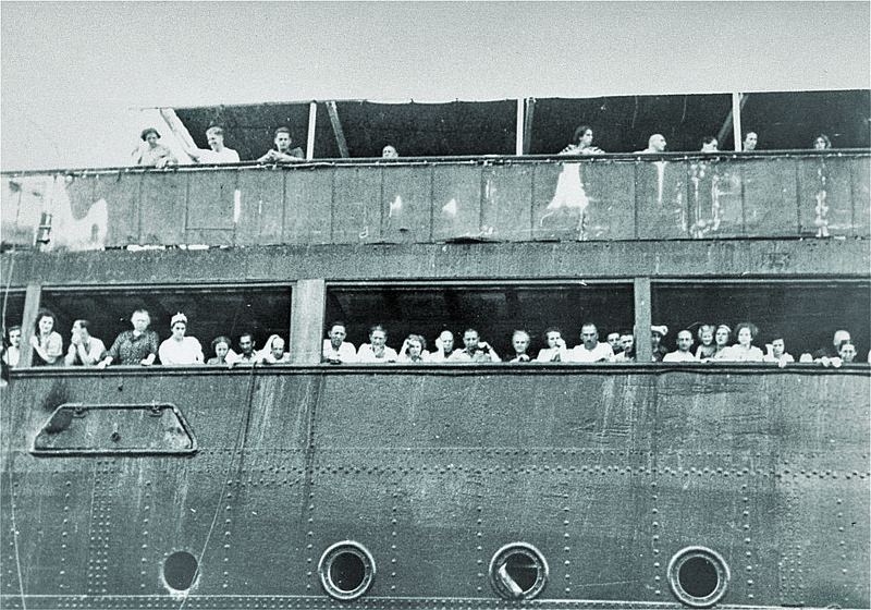 Refugees aboard the St. Louis wait to hear whether Cuba will grant them entry, off the coast of Havana, Cuba, June 3, 1939 via National Archives (Credit: BCCC)