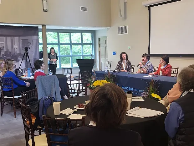 Danielle Lehr Schagrin, Public Historian; Sophia Geng, Director, James and Margaret Tseng Loe Center for China Studies, Saint Vincent College; and Xumei Li, Nanjing University & Jiangsu University of Science and Technology participate in a Sept. 27 panel discussion on Pearl Buck and the rights of women and children at PSBI’s 60th anniversary symposium. (Courtesy of Mary Hall)