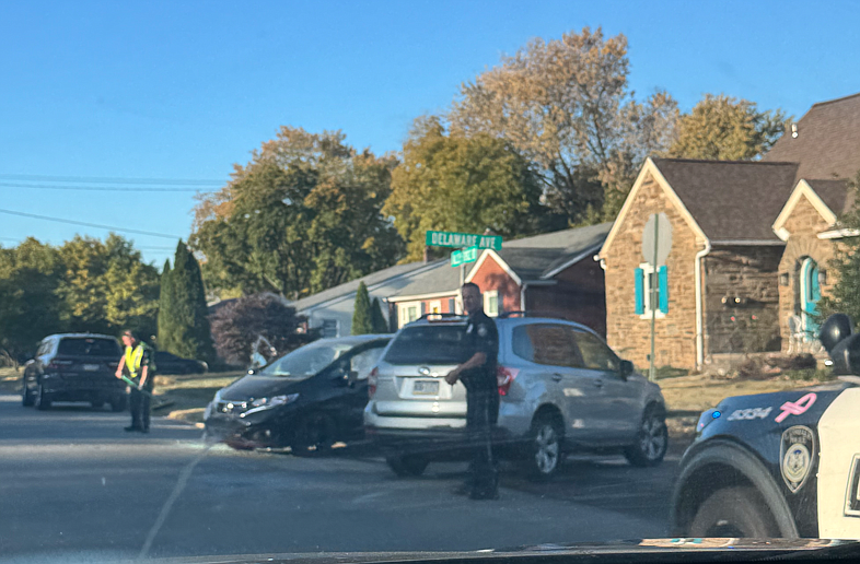 2-vehicle accident with injuries Wednesday morning at S. Valley Forge Road and Delaware Avenue in Lansdale, Oct. 23, 2024. (Credit: Dr. Karalyn Derstine)