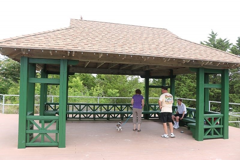 A pavilion in the park provides shade from the sun and a place to relax.