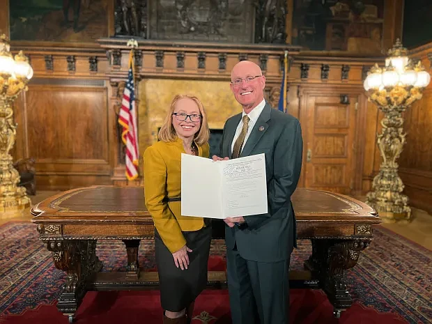 Jeanne Sorg, Montgomery County Recorder of Deeds, and State Rep. Joe Webster pose for a picture. (Courtesy of Leanne Pettit)