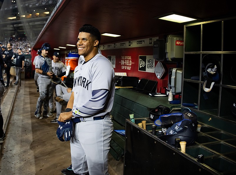 Apr 1, 2024; Phoenix, Arizona, USA; New York Yankees outfielder Juan Soto against the Arizona Diamondbacks at Chase Field. Mandatory Credit: Mark J. Rebilas-USA TODAY Sports