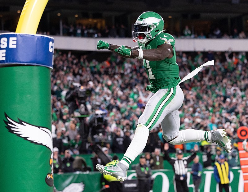 Oct 22, 2023; Philadelphia, Pennsylvania, USA; Philadelphia Eagles wide receiver A.J. Brown (11) reacts after his touchdown catch against the Miami Dolphins during the third quarter at Lincoln Financial Field. Mandatory Credit: Bill Streicher-USA TODAY Sports