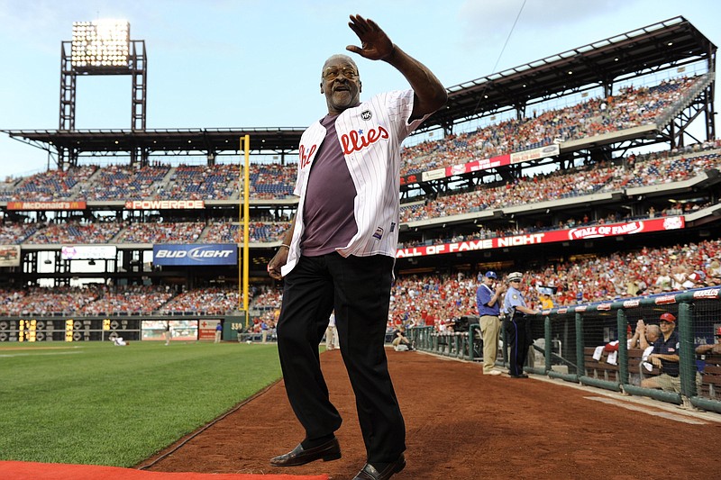 Aug 07, 2009; Philadelphia, PA, USA; Philadelphia Phillies Wall of Fame member Dick Allen is introduced during the Philadelphia Phillies Wall of Fame Night prior to the game against the Florida Marlins at Citizens Bank Park. Mandatory Credit: Howard Smith-USA TODAY Sports