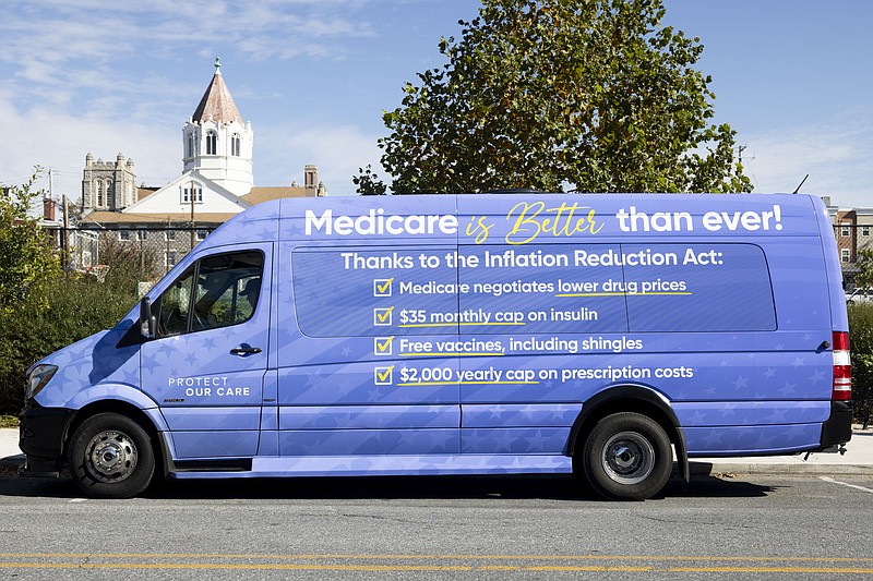 A van advertising changes to Medicare created by the Inflation Reduction Act sits outside the Heinz-Menaker Senior Center in Harrisburg. (Credit: Commonwealth Media Services)