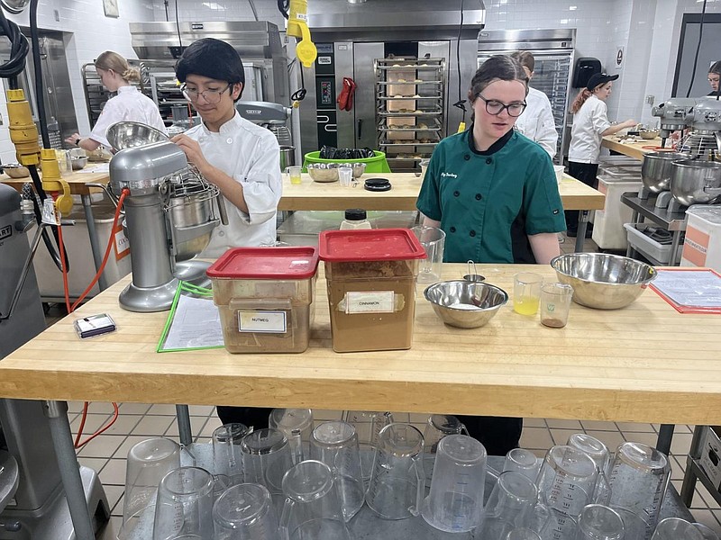 NMTCC students practice their cutting techniques by making pies (Credit: Maddie Cimino/The Knight Crier, North Penn High School)