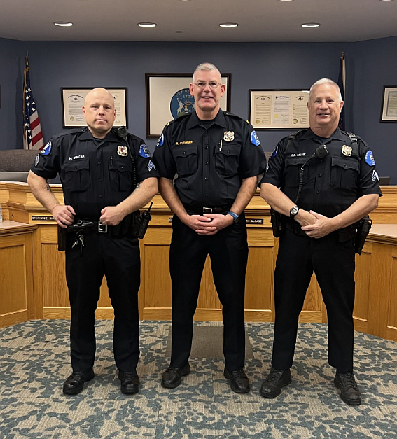 From left, Corporal Duncan, Chief Clowser and Corporal Michie. (Credit: New Britain Township Police)