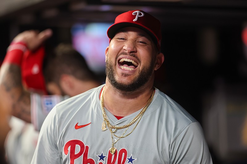 Aug 21, 2024; Atlanta, Georgia, USA; Philadelphia Phillies relief pitcher Carlos Estevez (53) celebrates after a victory over the Atlanta Braves at Truist Park. Mandatory Credit: Brett Davis-USA TODAY Sports