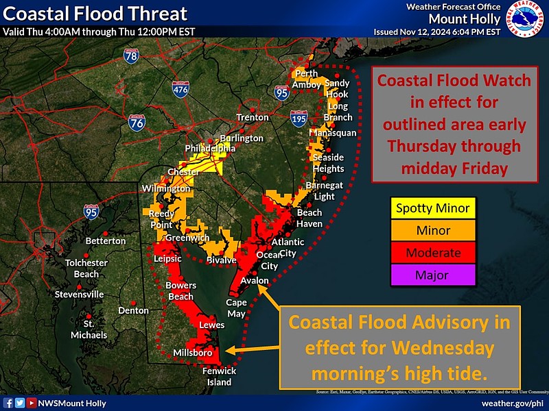 The National Weather Service is predicting moderate levels of flooding along the Cape May County coast. (Graphic courtesy of National Weather Service)