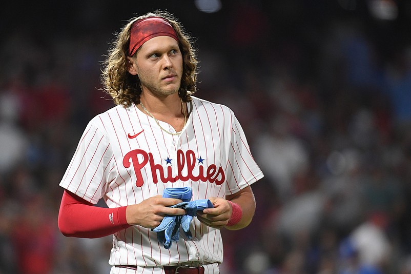 Aug 26, 2024; Philadelphia, Pennsylvania, USA; Philadelphia Phillies third base Alec Bohm (28) against the Houston Astros during the fourth inning at Citizens Bank Park. Mandatory Credit: Eric Hartline-USA TODAY Sports