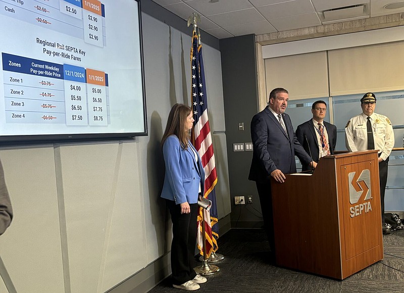 SEPTA Chief Operating Officer Scott Sauer speaking to reporters on Tuesday, Nov. 12 about proposed SEPTA fare increases. (Capital-Star photo by John Cole)