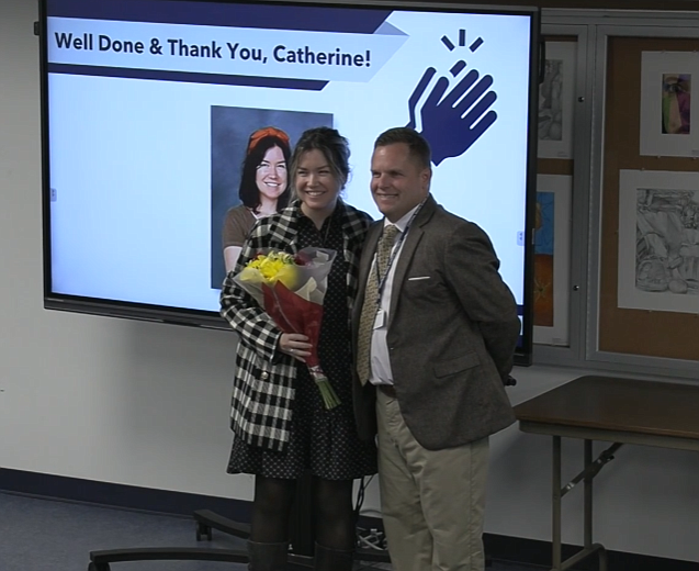 Katie Cuerou, left, and Superintendent Dr. Steven Yanni. (Credit: YouTube)