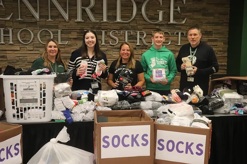 Hundreds of pairs of socks were compiled in the Pennridge District Administration Office following a “Socktober” sock drive. (John Worthington – MediaNews Group)