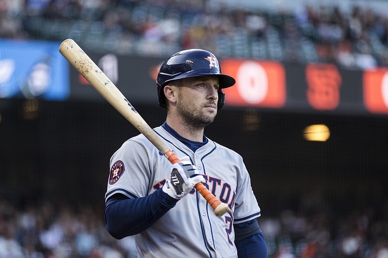 Jun 10, 2024; San Francisco, California, USA; Houston Astros third baseman Alex Bregman (2) on deck before batting against the San Francisco Giants during the first inning at Oracle Park. Mandatory Credit: John Hefti-USA TODAY Sports