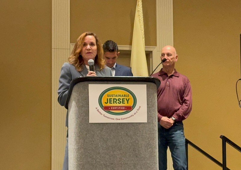 Sherri Lilienfeld of the Sustainable Margate green team addresses the crowd gathered for the annual Sustainable Jersey luncheon at the NJ League of Municipalities Conference in Atlantic City, Nov. 19, 2024.