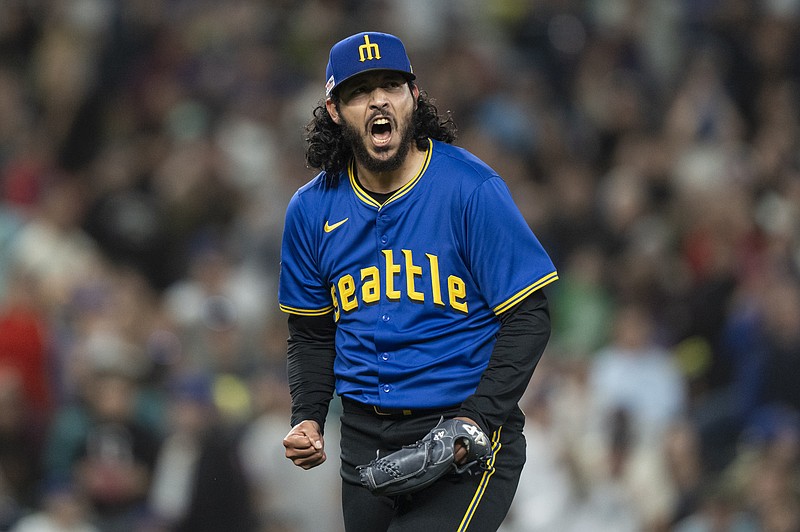 Jun 14, 2024; Seattle, Washington, USA; Seattle Mariners reliever Andres Munoz (75) reacts after pitching the eighth inning against the Texas Rangers at T-Mobile Park. Mandatory Credit: Stephen Brashear-USA TODAY Sports